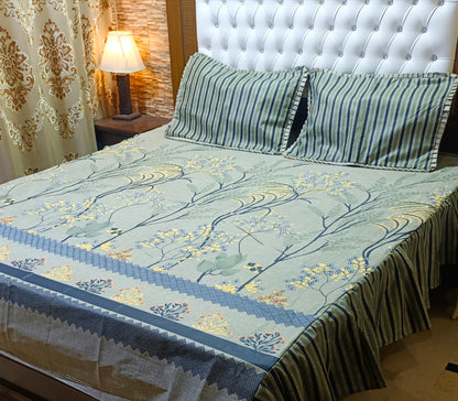 3 pc stitched 2 sided frill bedsheets. FABRIC High cotton sylonica