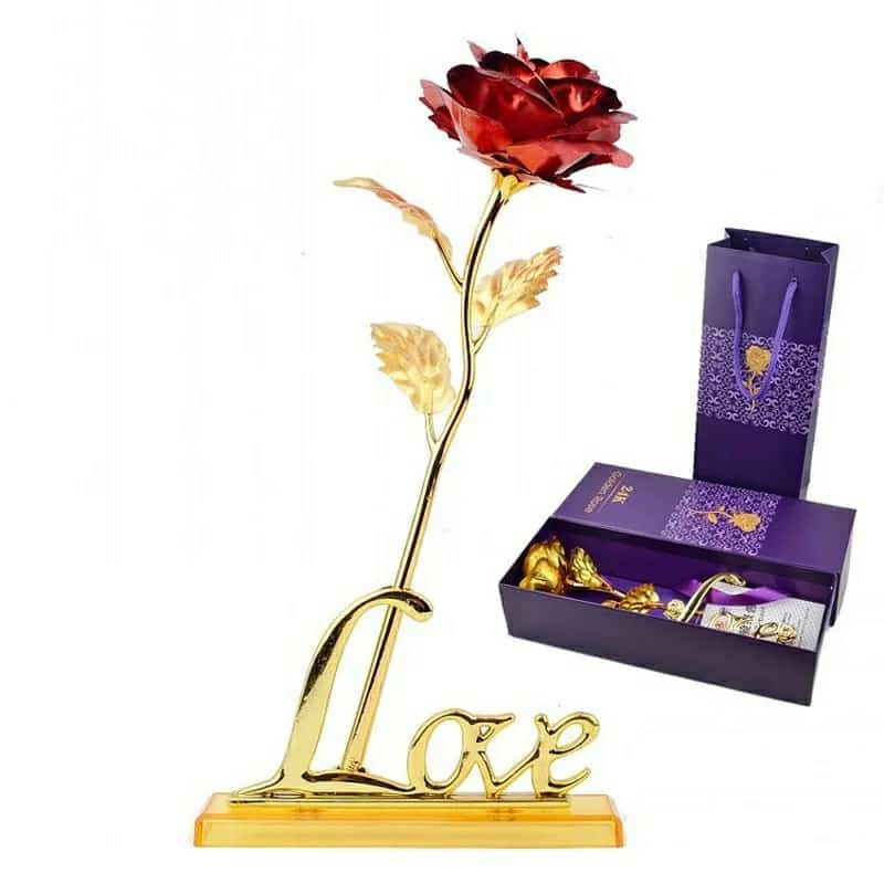 24k Gold Plated Rose With Love Holder Box Gift Valentine's Day - Mother's Day Gift - Flower Gold Dipped Rose.